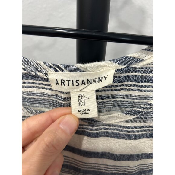 Artisan NY Womens Linen Sleeveless Top Size L Blue & White Stripes - Picture 5 of 8